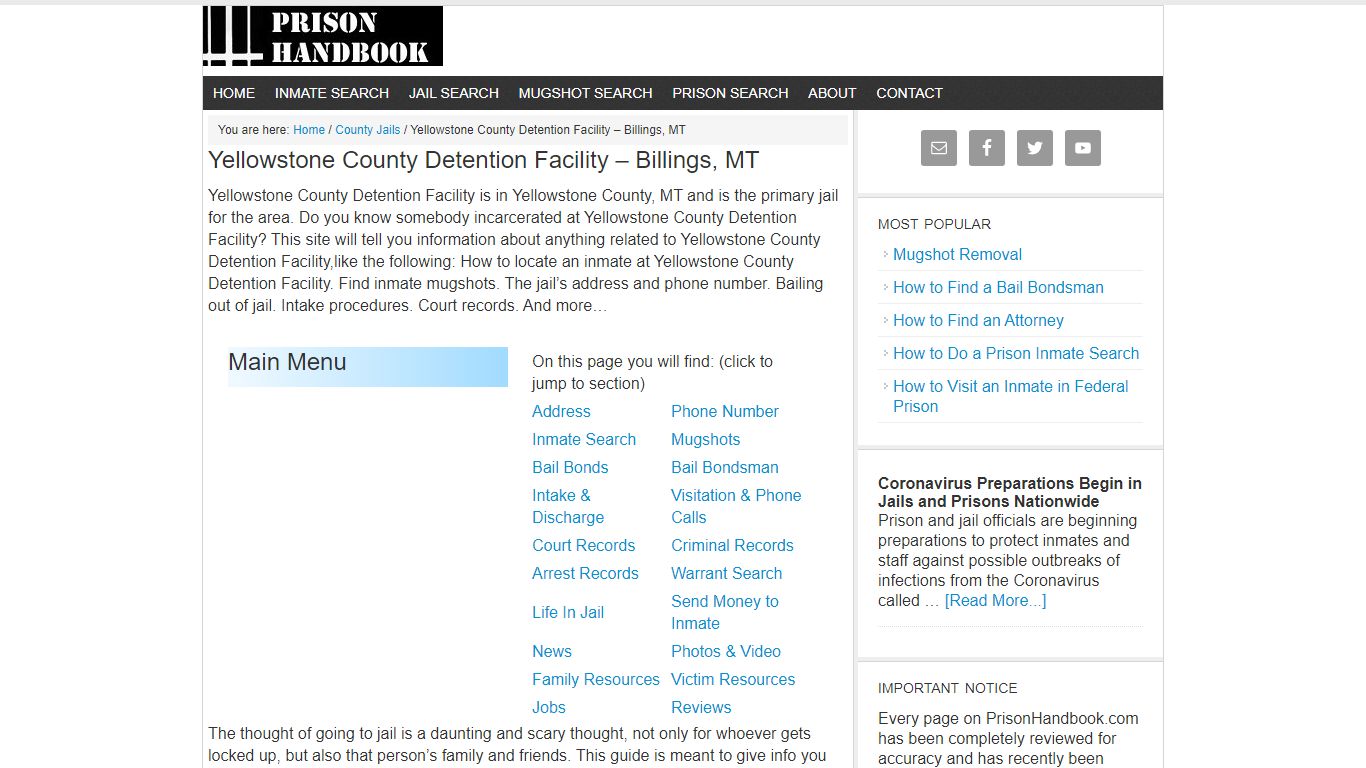 Yellowstone County Detention Facility – Billings, MT - Prison Handbook